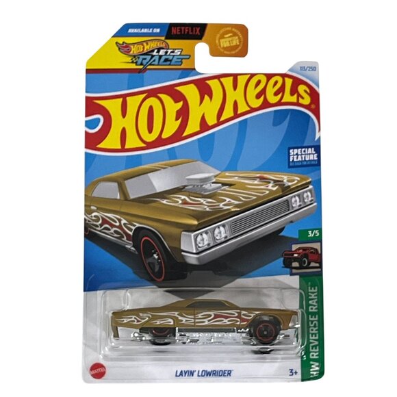 Hot Wheels Layin' Lowrider Gold Flames 2023 Reverse Rake Car 1:64 - Picture 1 of 8
